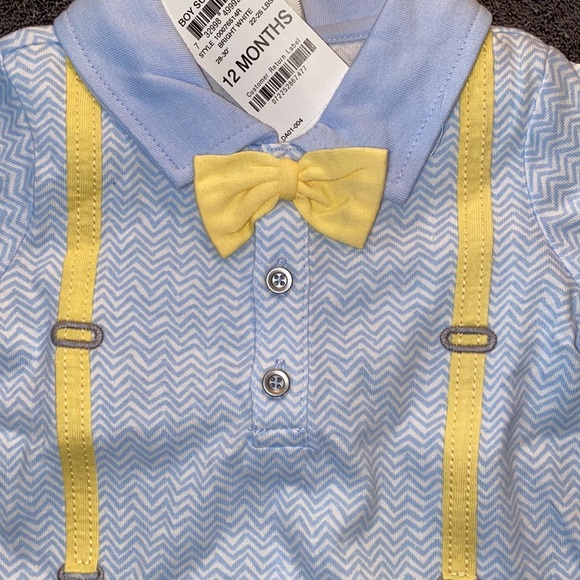 12 Month Baby  Boys Bow Tie & Suspenders Cotton Sun Suit - Picture 3 of 8